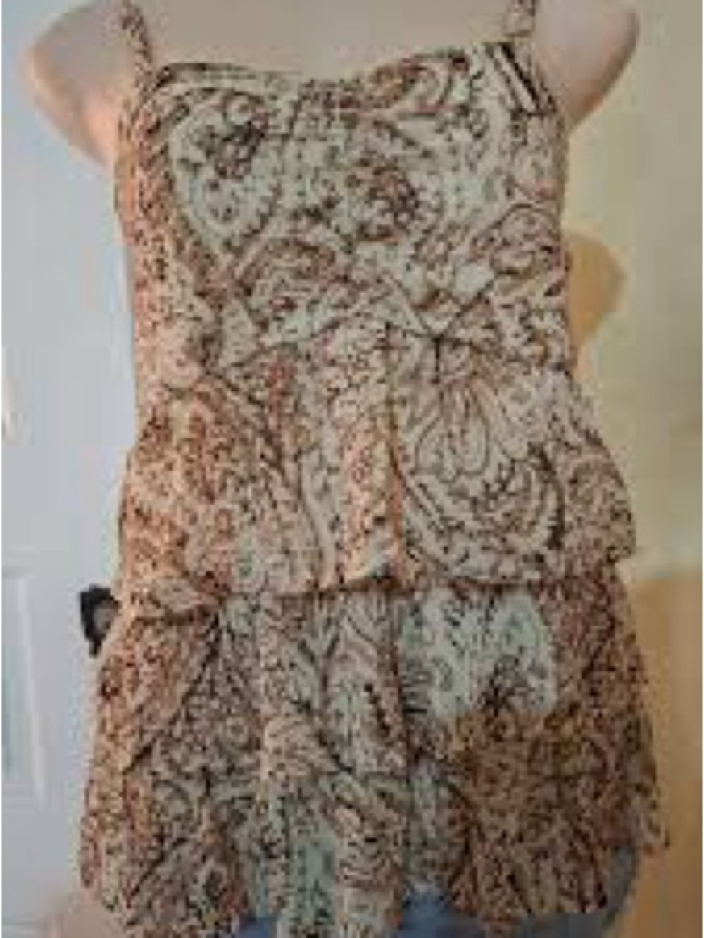 Apostrophe Beige and Brown Paisley Tiered Camisole Top
